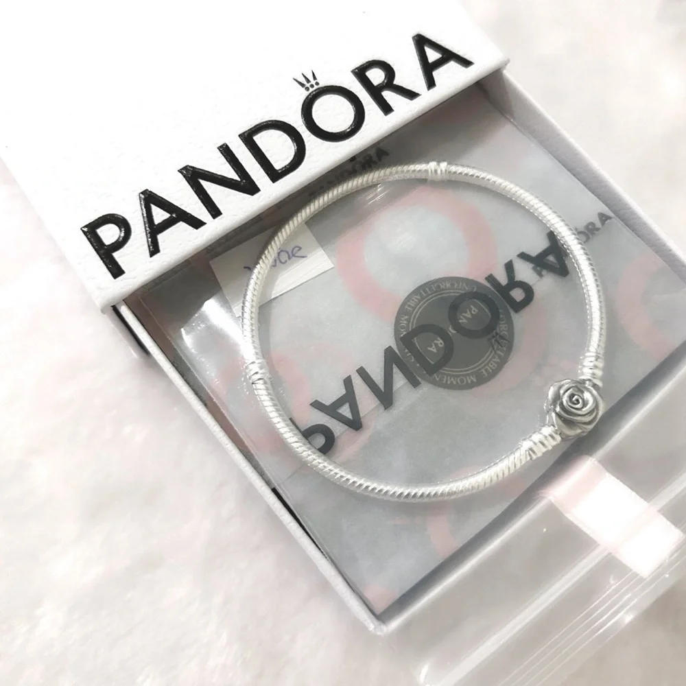 PANDORA Moments Rose Clasp Snake Chain Bracelet (20cm/7.9”|fit wrist 7.1”) w/box - Picture 2 of 7